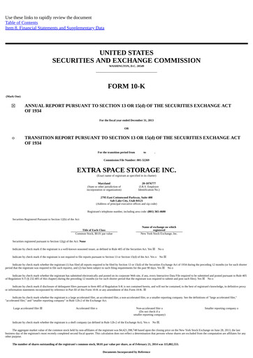 Miniature Extra Space Storage
 Rapport annuel 2013