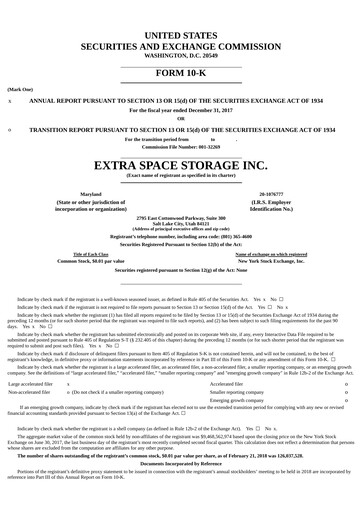 Miniature Extra Space Storage
 Rapport annuel 2017