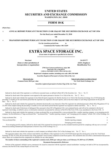 Miniature Extra Space Storage
 Rapport annuel 2018