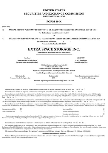 Miniature Extra Space Storage
 Rapport annuel 2019
