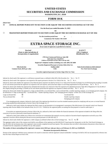 Miniature Extra Space Storage
 Rapport annuel 2022