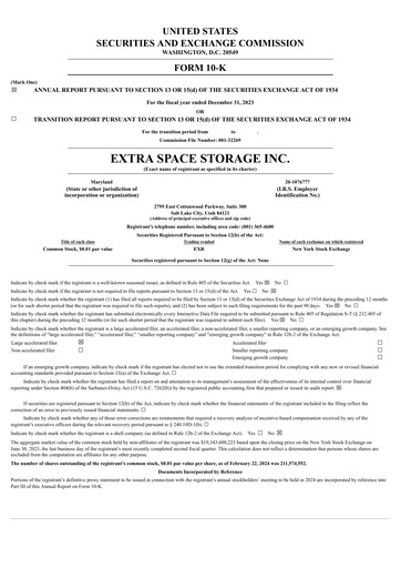 Miniature Extra Space Storage
 Rapport annuel 2023