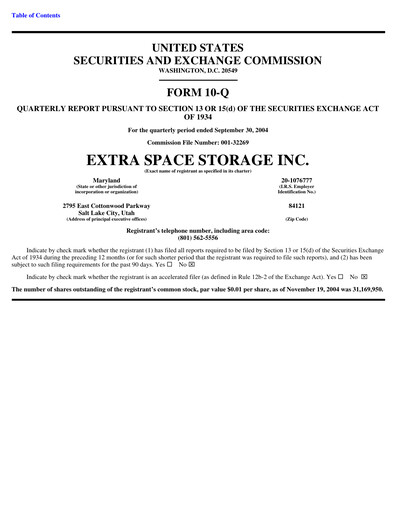 Thumbnail Extra Space Storage
 Quarterly Report 2004-q3