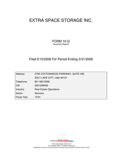Thumbnail Extra Space Storage
 Quarterly Report 2006-q1