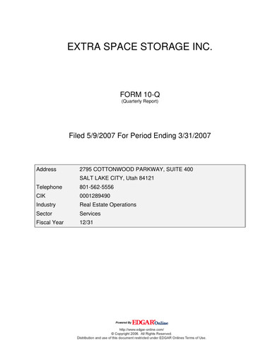 Thumbnail Extra Space Storage
 Quarterly Report 2007-q1