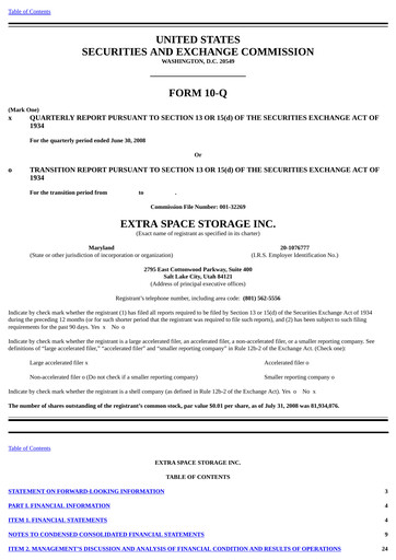 Thumbnail Extra Space Storage
 Quarterly Report 2008-q2