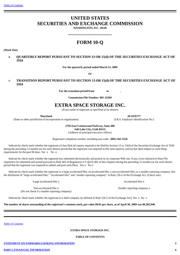 Thumbnail Extra Space Storage
 Quarterly Report 2009-q1