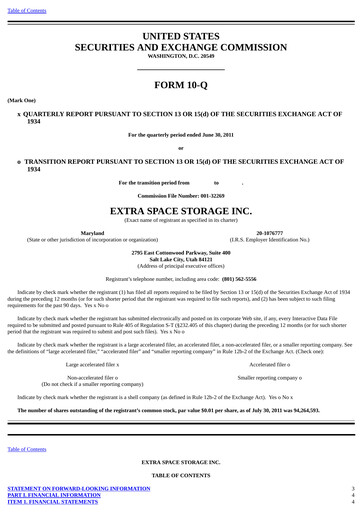 Thumbnail Extra Space Storage
 Quarterly Report 2011-q2