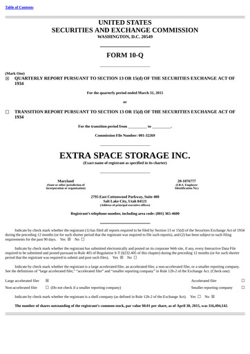 Thumbnail Extra Space Storage
 Quarterly Report 2015-q1