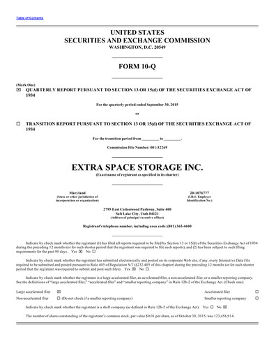Thumbnail Extra Space Storage
 Quarterly Report 2015-q3