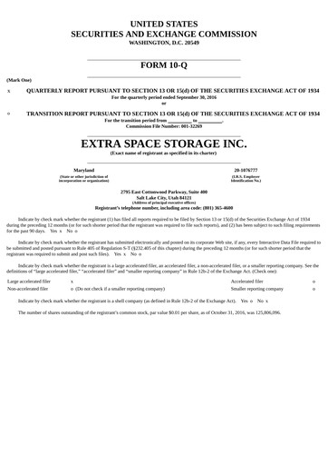 Thumbnail Extra Space Storage
 Quarterly Report 2016-q3