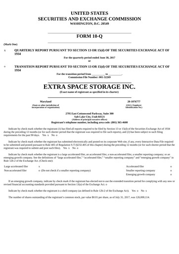 Thumbnail Extra Space Storage
 Quarterly Report 2017-q2