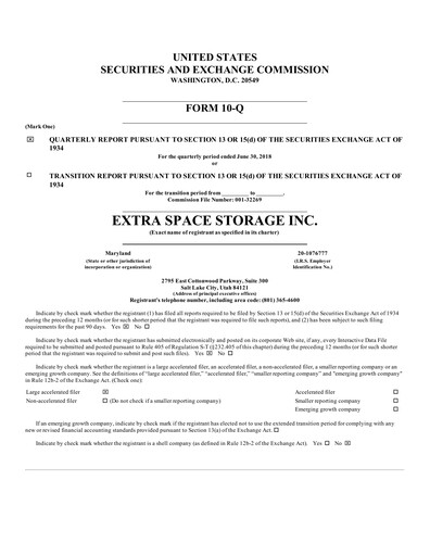 Thumbnail Extra Space Storage
 Quarterly Report 2018-q2