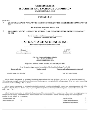 Thumbnail Extra Space Storage
 Quarterly Report 2020-q1