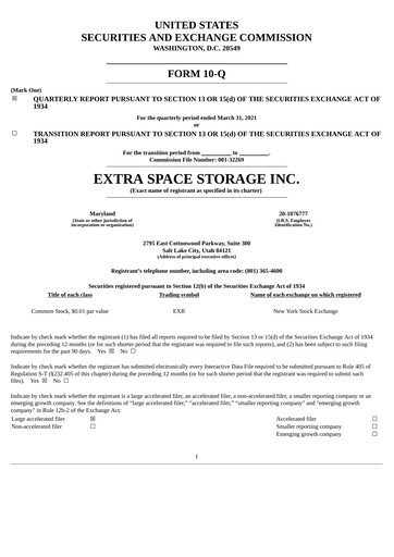 Thumbnail Extra Space Storage
 Quarterly Report 2021-q1