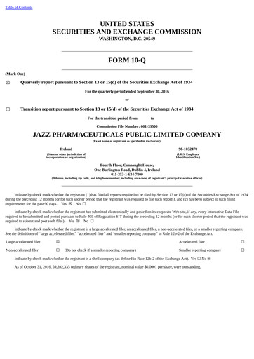 Thumbnail Jazz Pharmaceuticals Quarterly Report 2016-q3