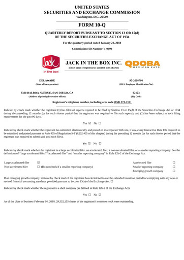 Thumbnail Jack in the Box
 Quarterly Report 2018-q1