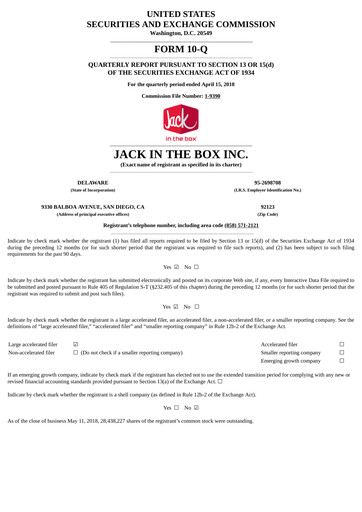 Thumbnail Jack in the Box
 Quarterly Report 2018-q2