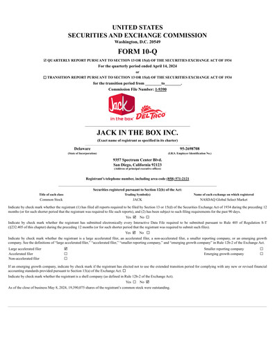 Thumbnail Jack in the Box
 Quarterly Report 2024-q2