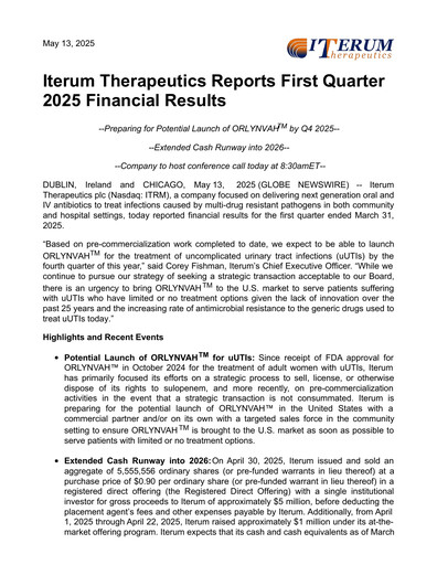 Miniature Iterum Therapeutics Rapport trimestriel 2025-q1