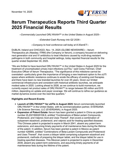 Miniature Iterum Therapeutics Rapport trimestriel 2025-q3