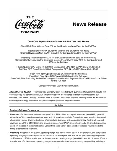 Thumbnail Coca-Cola Quarterly Report 2025-q4