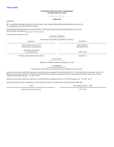Vorschaubild Fastenal Quartalsbericht 2004-q1