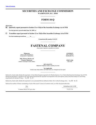 Vorschaubild Fastenal Quartalsbericht 2005-q2