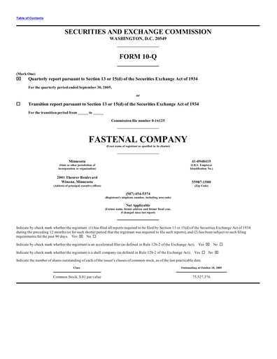 Vorschaubild Fastenal Quartalsbericht 2005-q3