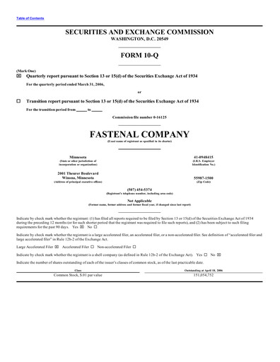 Vorschaubild Fastenal Quartalsbericht 2006-q1