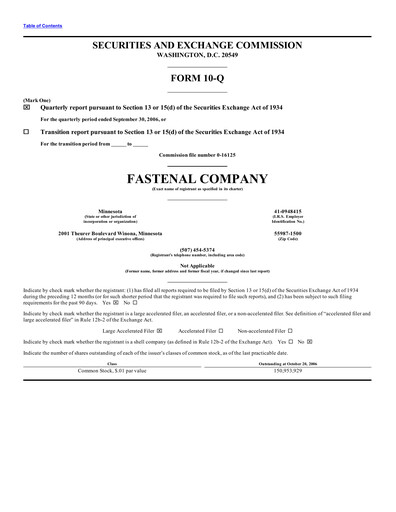 Vorschaubild Fastenal Quartalsbericht 2006-q3