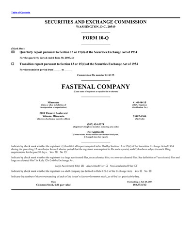 Vorschaubild Fastenal Quartalsbericht 2007-q2
