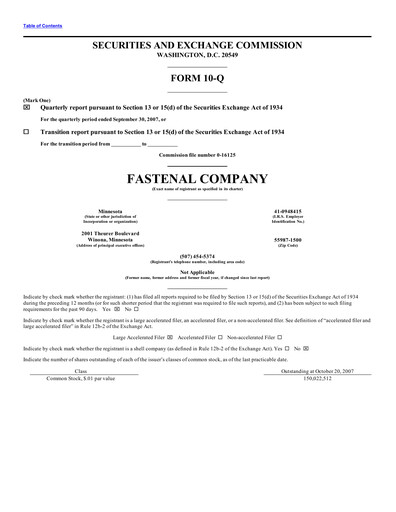 Vorschaubild Fastenal Quartalsbericht 2007-q3