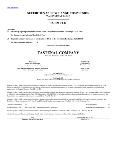 Vorschaubild Fastenal Quartalsbericht 2009-q1
