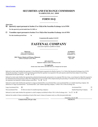 Vorschaubild Fastenal Quartalsbericht 2009-q2