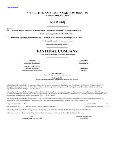 Vorschaubild Fastenal Quartalsbericht 2010-q1