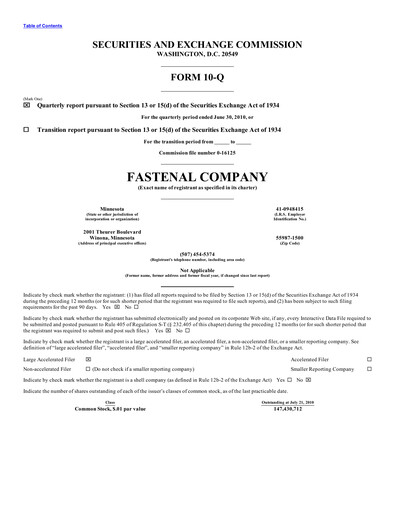 Vorschaubild Fastenal Quartalsbericht 2010-q2