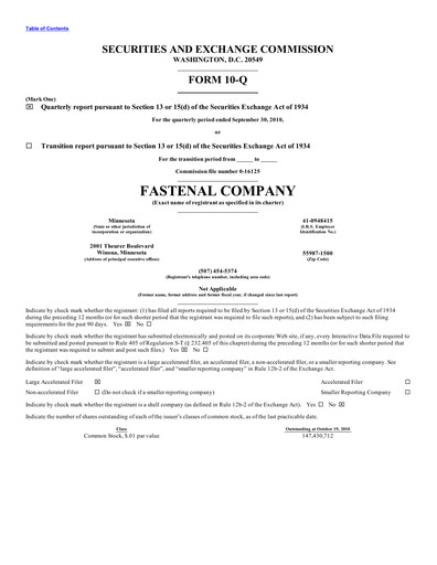 Vorschaubild Fastenal Quartalsbericht 2010-q3