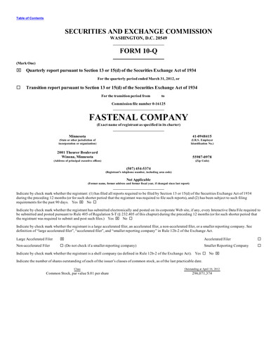 Vorschaubild Fastenal Quartalsbericht 2012-q1