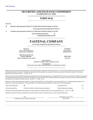 Vorschaubild Fastenal Quartalsbericht 2014-q2