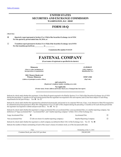 Vorschaubild Fastenal Quartalsbericht 2016-q2