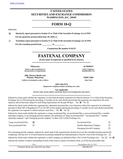 Vorschaubild Fastenal Quartalsbericht 2018-q2