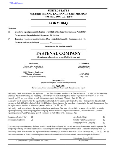 Vorschaubild Fastenal Quartalsbericht 2018-q3