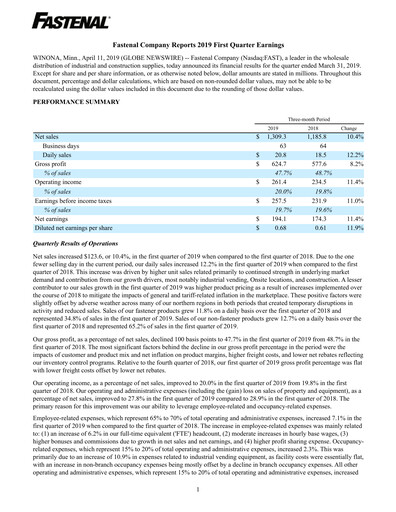 Miniature Fastenal Rapport trimestriel 2019-q1