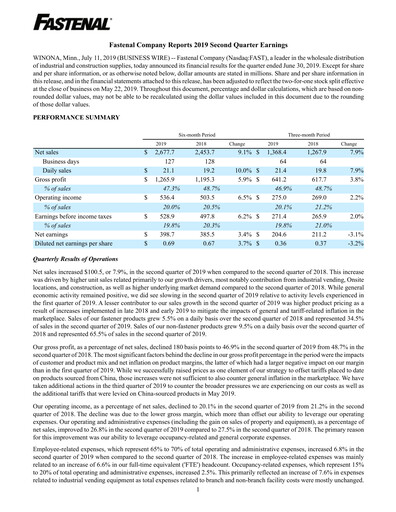 Miniature Fastenal Rapport trimestriel 2019-q2