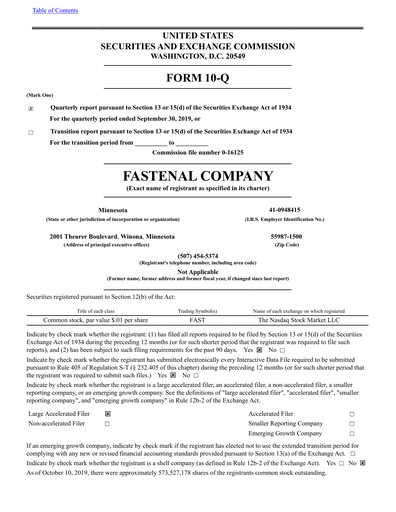 Vorschaubild Fastenal Quartalsbericht 2019-q3