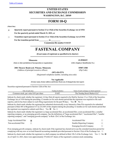 Vorschaubild Fastenal Quartalsbericht 2021-q1