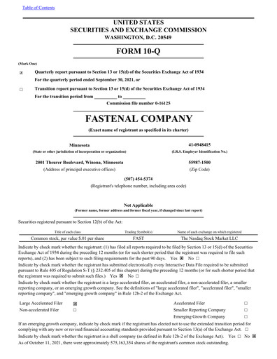 Vorschaubild Fastenal Quartalsbericht 2021-q3