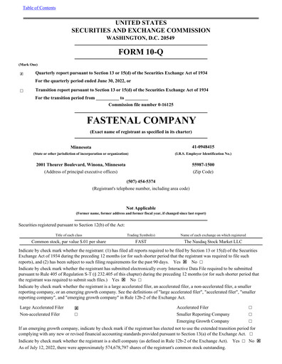 Vorschaubild Fastenal Quartalsbericht 2022-q2
