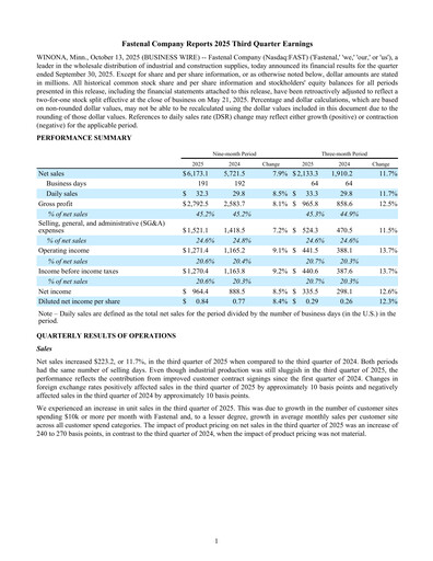 Miniature Fastenal Rapport trimestriel 2025-q3